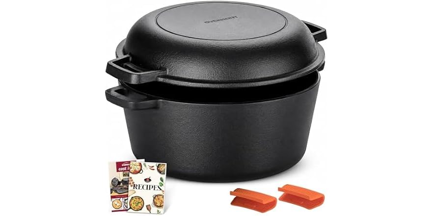 Overmont 5QT 주물 2-in-1 더치 오븐