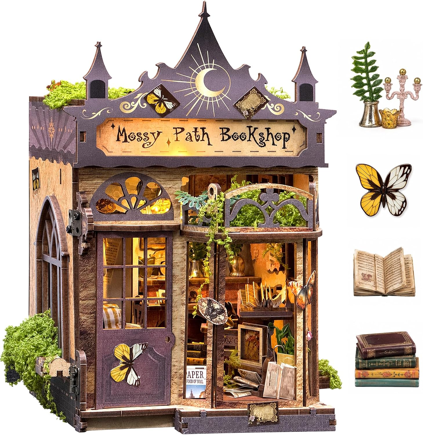 Book Nook Kit - Mossy Path Bookshop DIY 미니어처 돌하우스