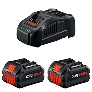 Bosch 18V 스타터 키트 (2개 CORE18V 6Ah 배터리 및 1개 BC1880 배터리 고속 충전기 포함)