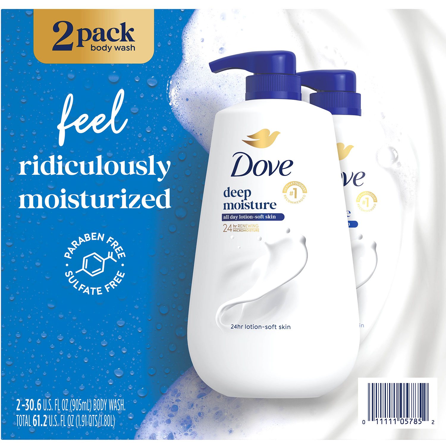 Dove Deep Moisture 바디 워시 펌프형 (30.6 fl. oz., 2개입)