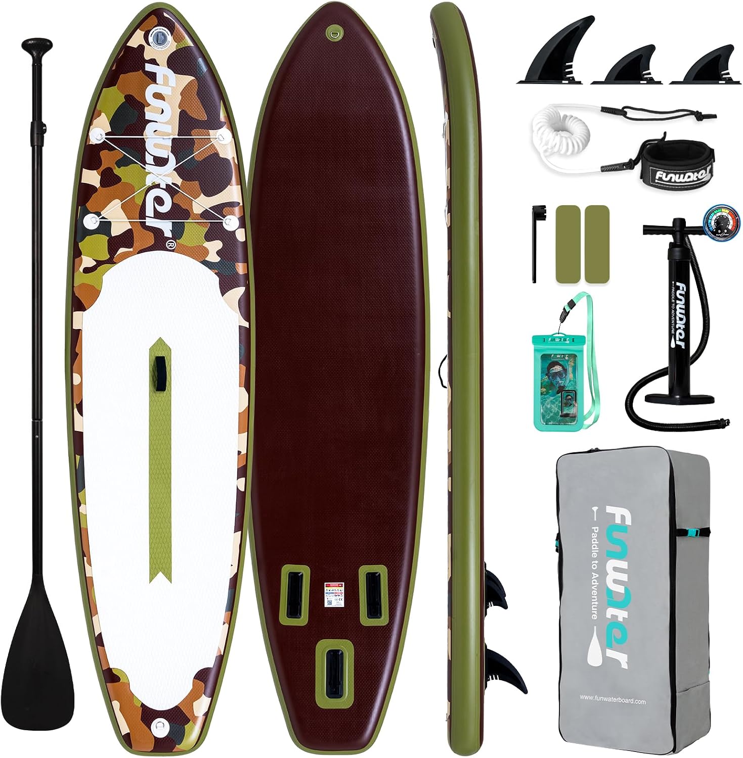 FunWater 팽창식 Stand-Up Paddle Board 세트 (Camo)