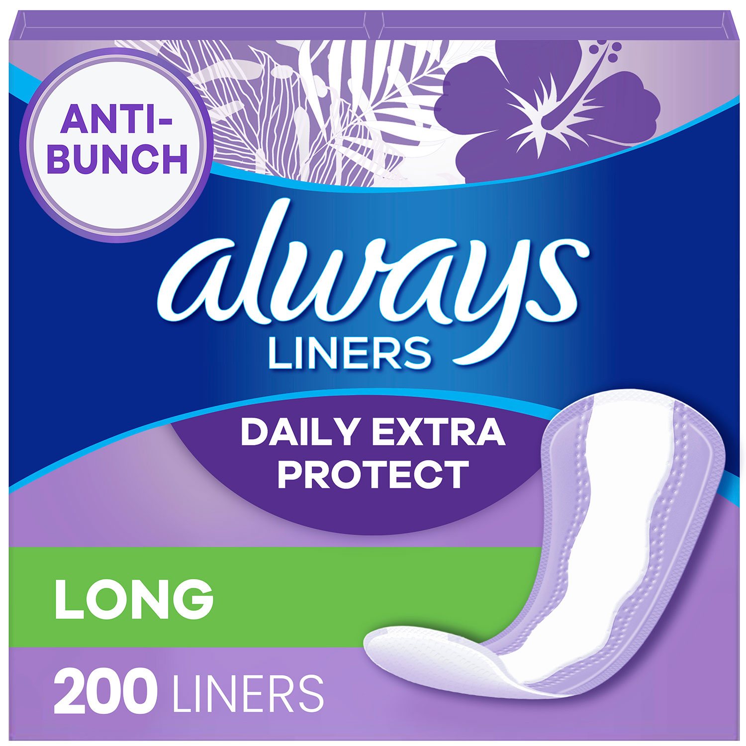 Always Anti-Bunch Xtra Protection Daily Liners (무향, 롱 타입, 200개입)
