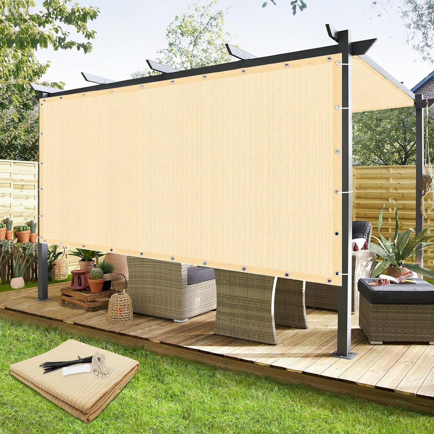 KANAGAWA 90% 차단 차양막 10'x14' 야외 퍼고라 쉐이드 커버