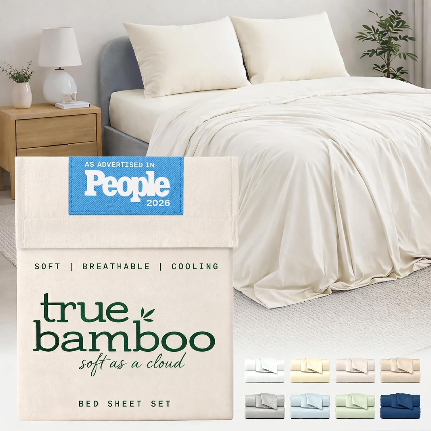 True Bamboo 퀸 사이즈 침대 시트 세트 - 라이트 베이지