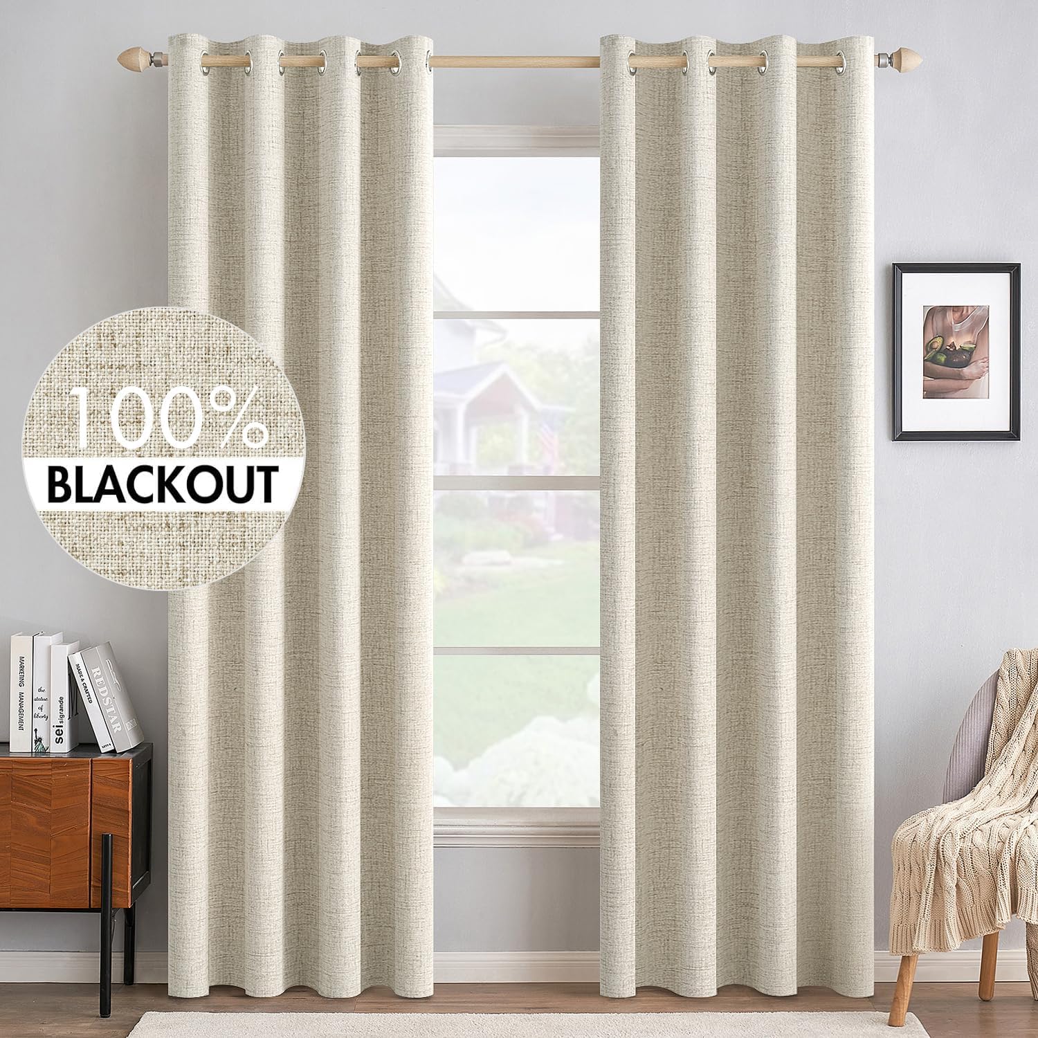 MIULEE 100% Blackout Linen 커튼