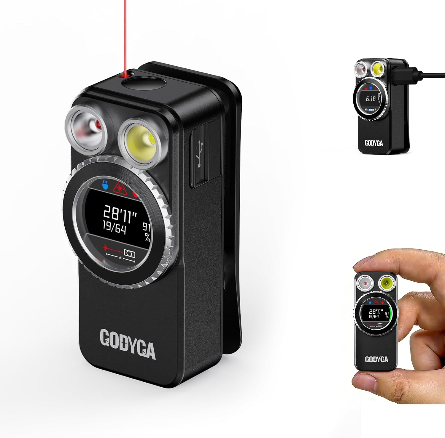Godyga TorchEye RD EDC 클립형 플래시라이트 및 레이저 거리 측정기