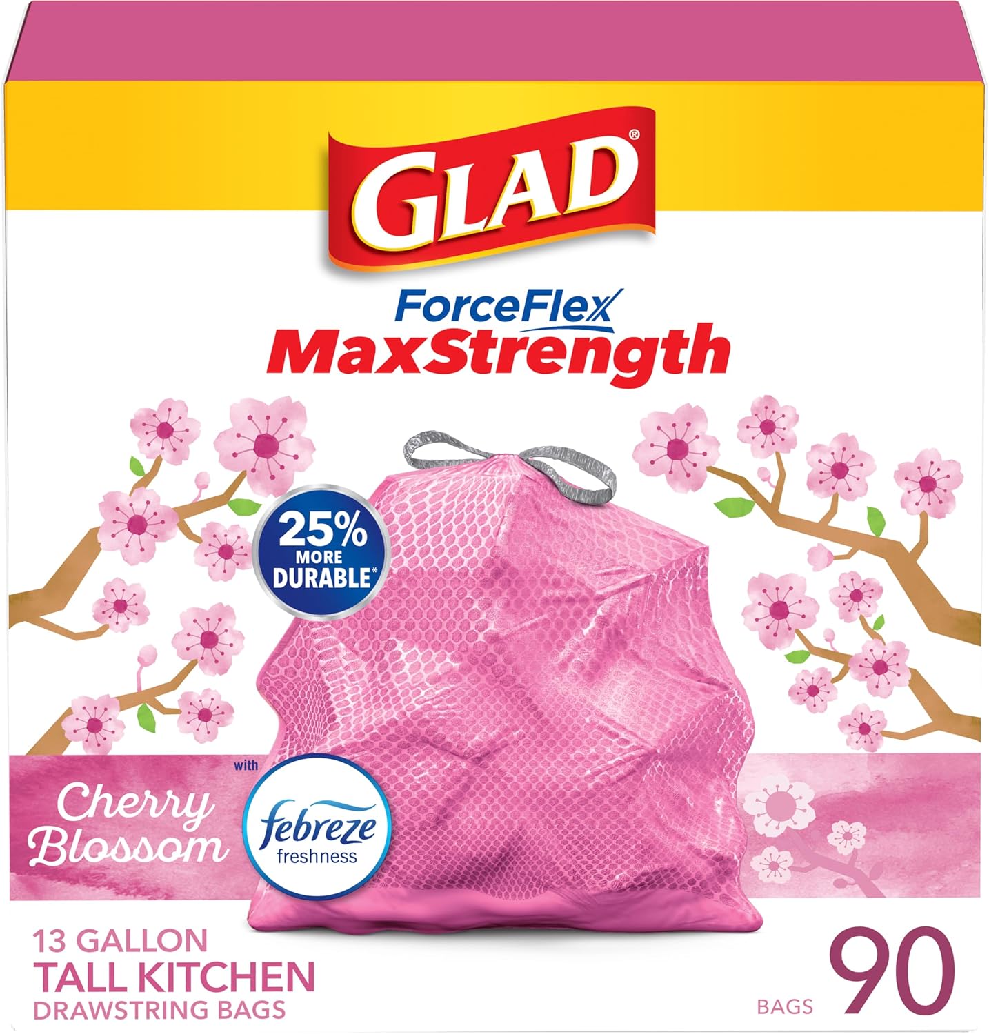 Glad ForceFlex MaxStrength 13갤런 대용량 주방용 쓰레기 봉투 (90매)