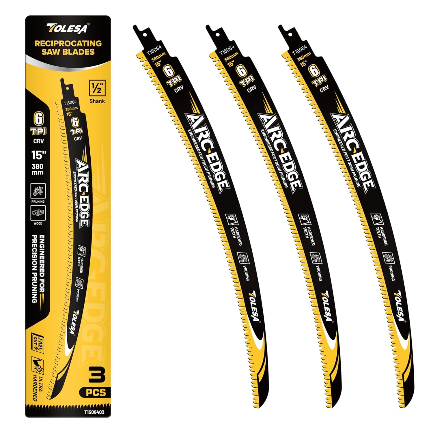 TOLESA 15인치 6 TPI Arc-Edge 왕복톱 날 3개 세트
