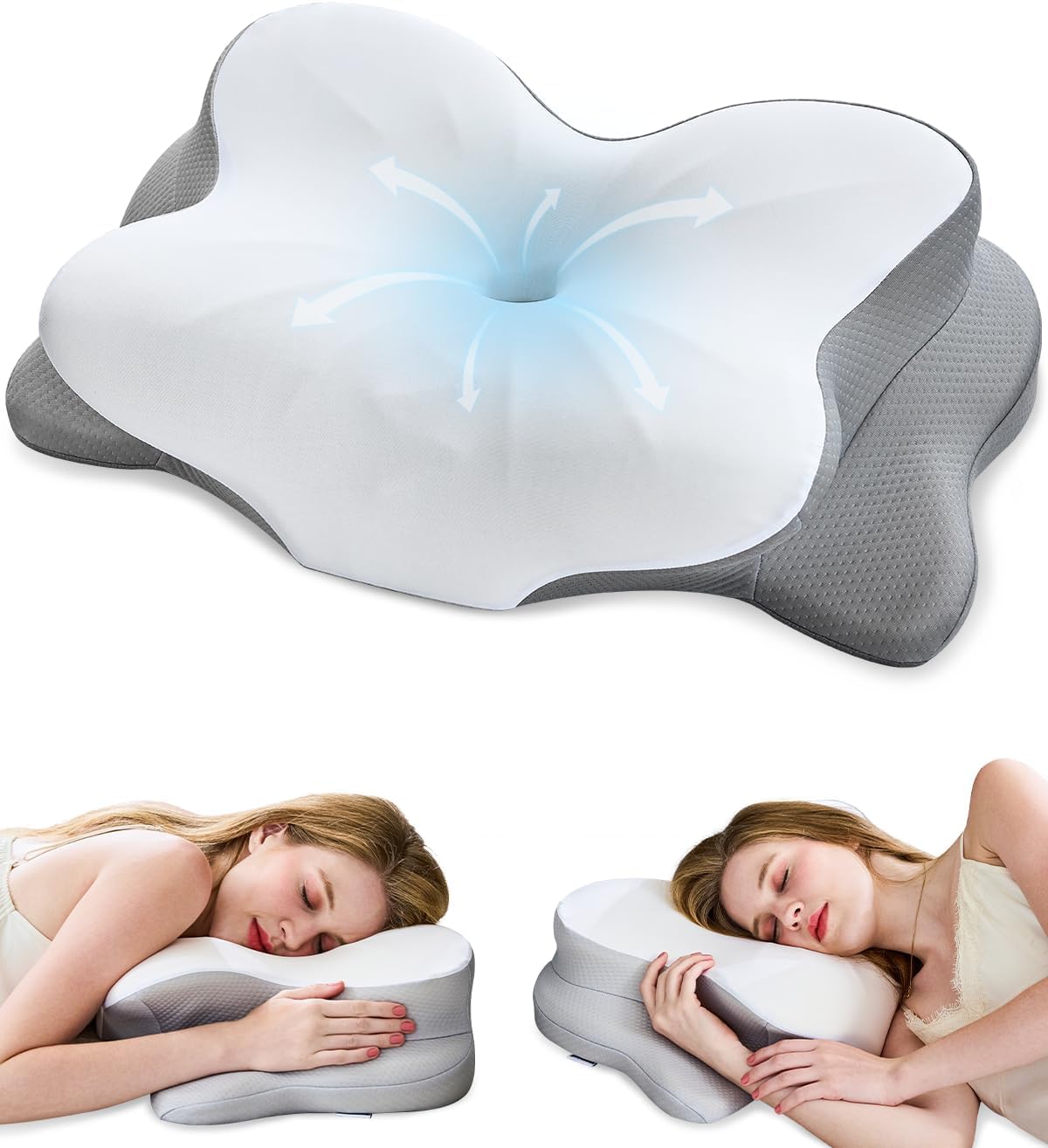 CosBed Cervical Neck Pillow, Memory Foam Pillow with Dual Height, White