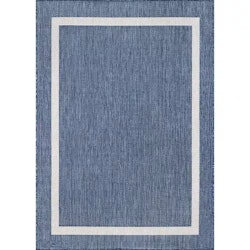 Beverly Rug Waikiki Blue/White Bordered 실내/실외용 구역 러그