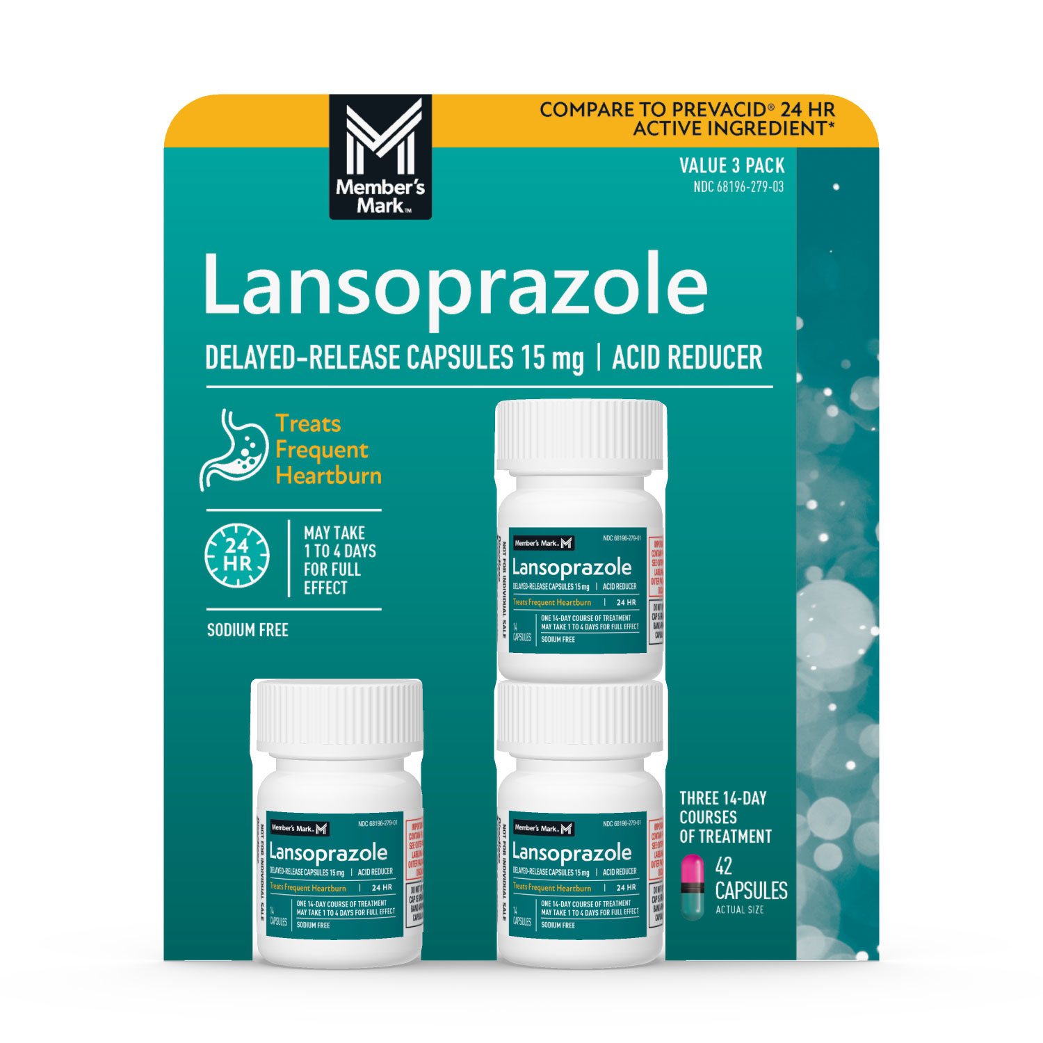Member's Mark Lansoprazole Delayed Release Capsules, 15 mg, 42 ct.