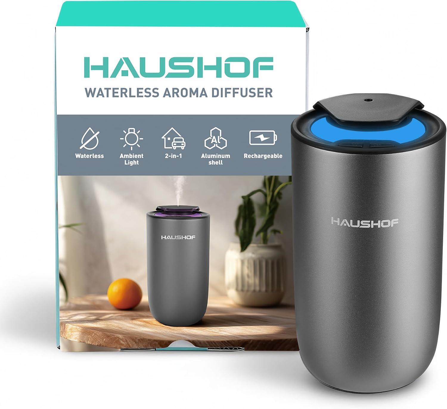 HAUSHOF 2-in-1 휴대용 무수성 에센셜 오일 디퓨저
