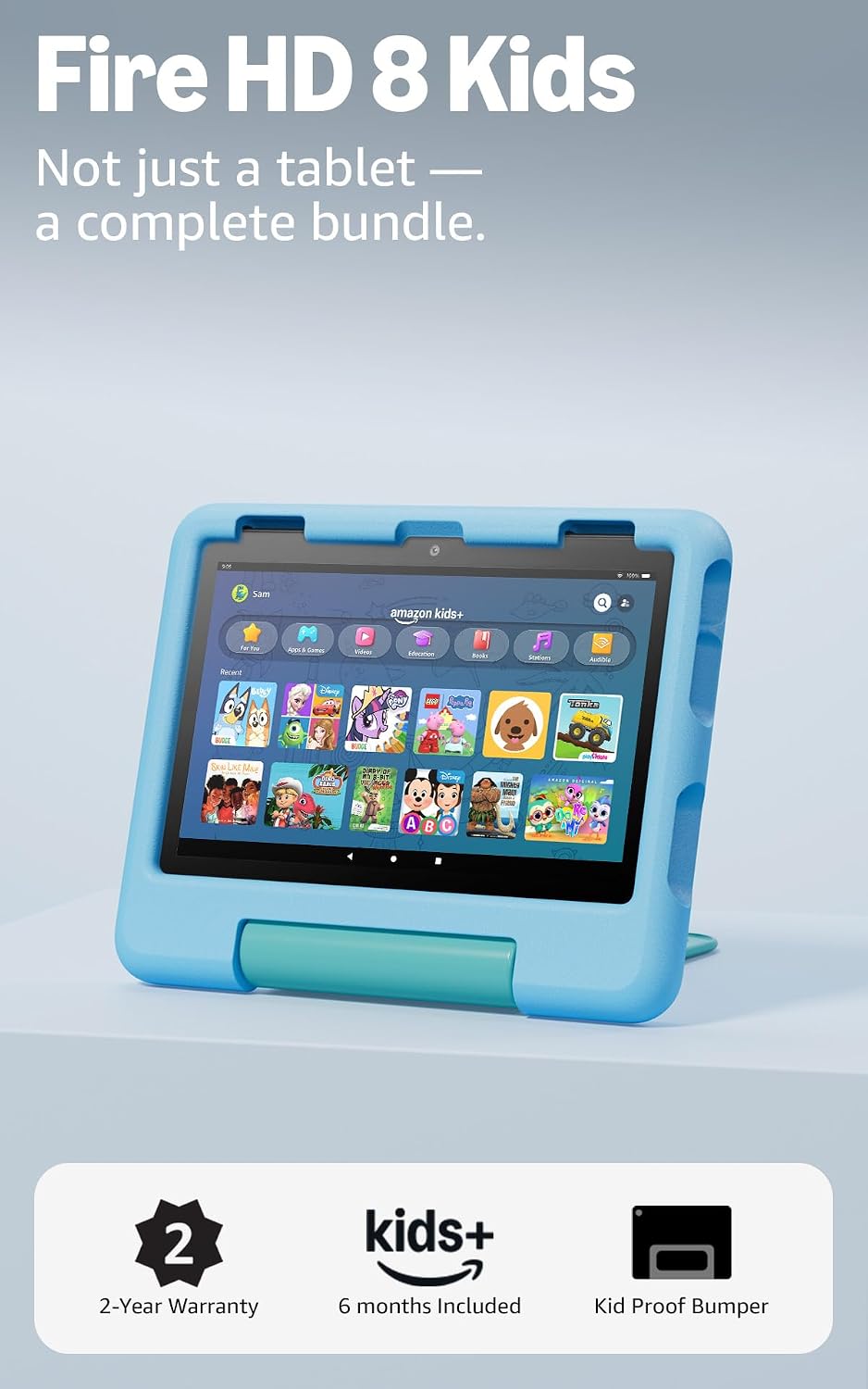 Amazon Fire HD 8 Kids 태블릿, 3-7세용 | 4GB 메모리, 광고 없는 독점 콘텐츠, 부모 통제 기능 및 13시간 배터리, 64GB, Blue