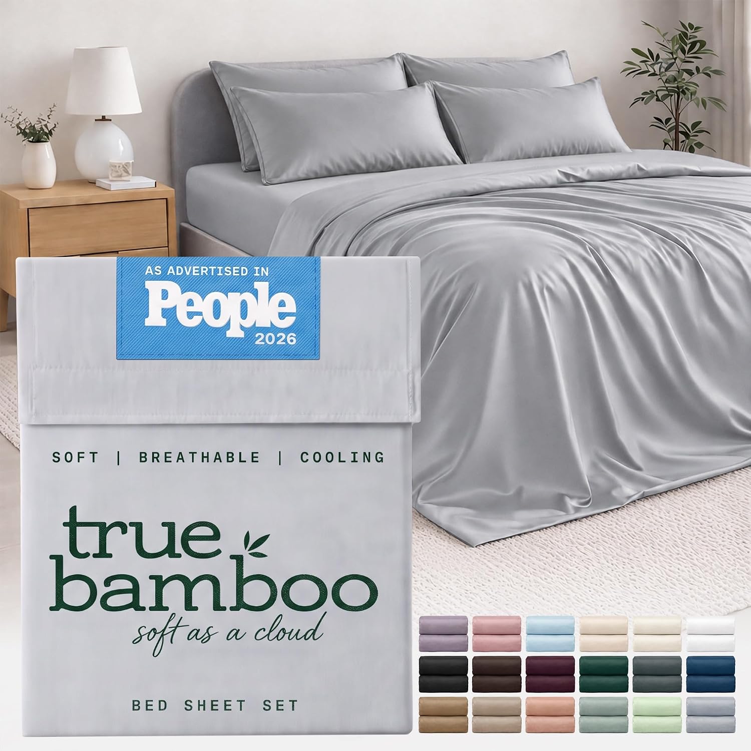 True Bamboo 킹 사이즈 침대 시트 세트 - 라이트 그레이