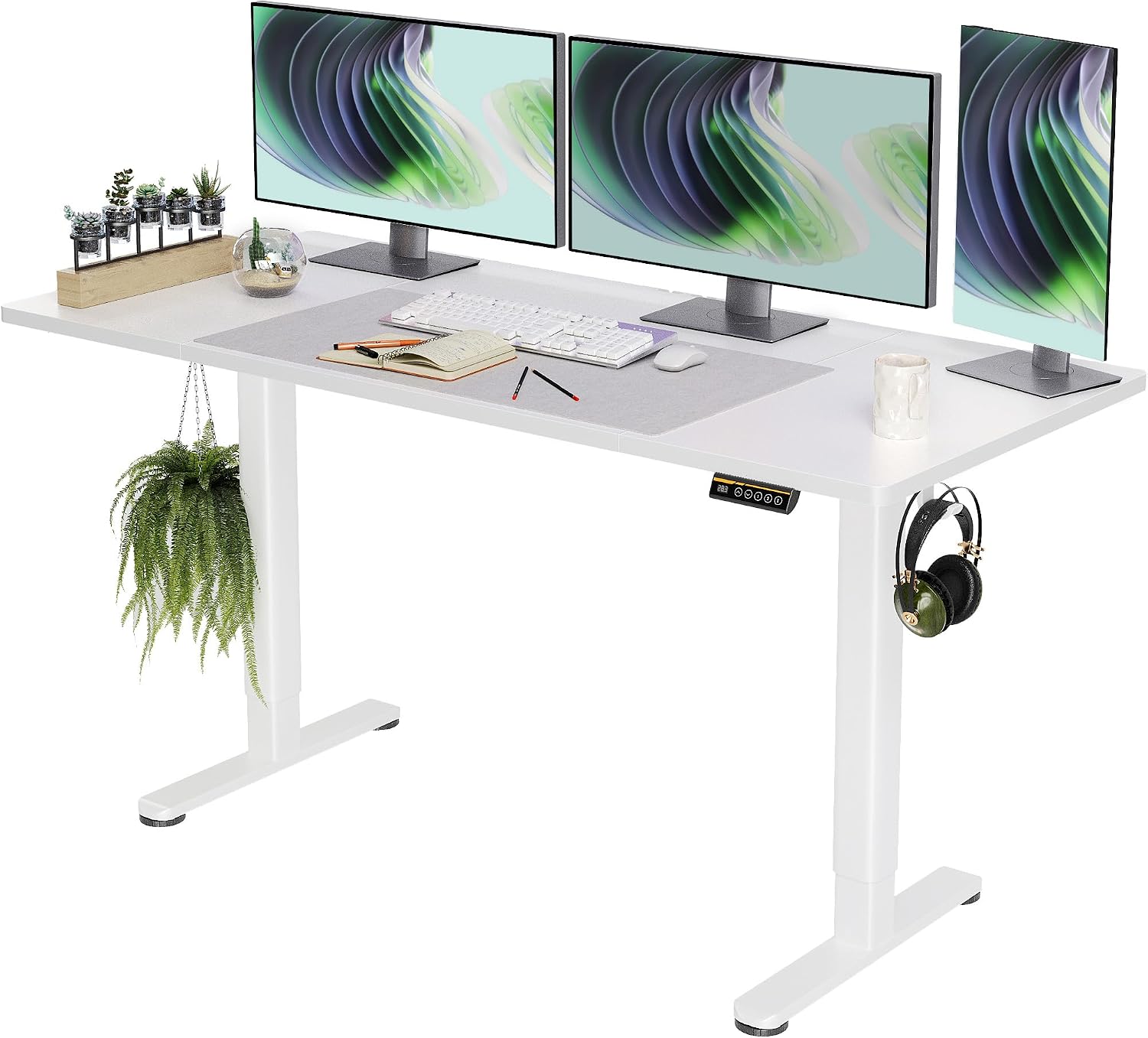 Claiks 높이 조절 가능 전동 스탠딩 데스크, 63x24 인치, 화이트