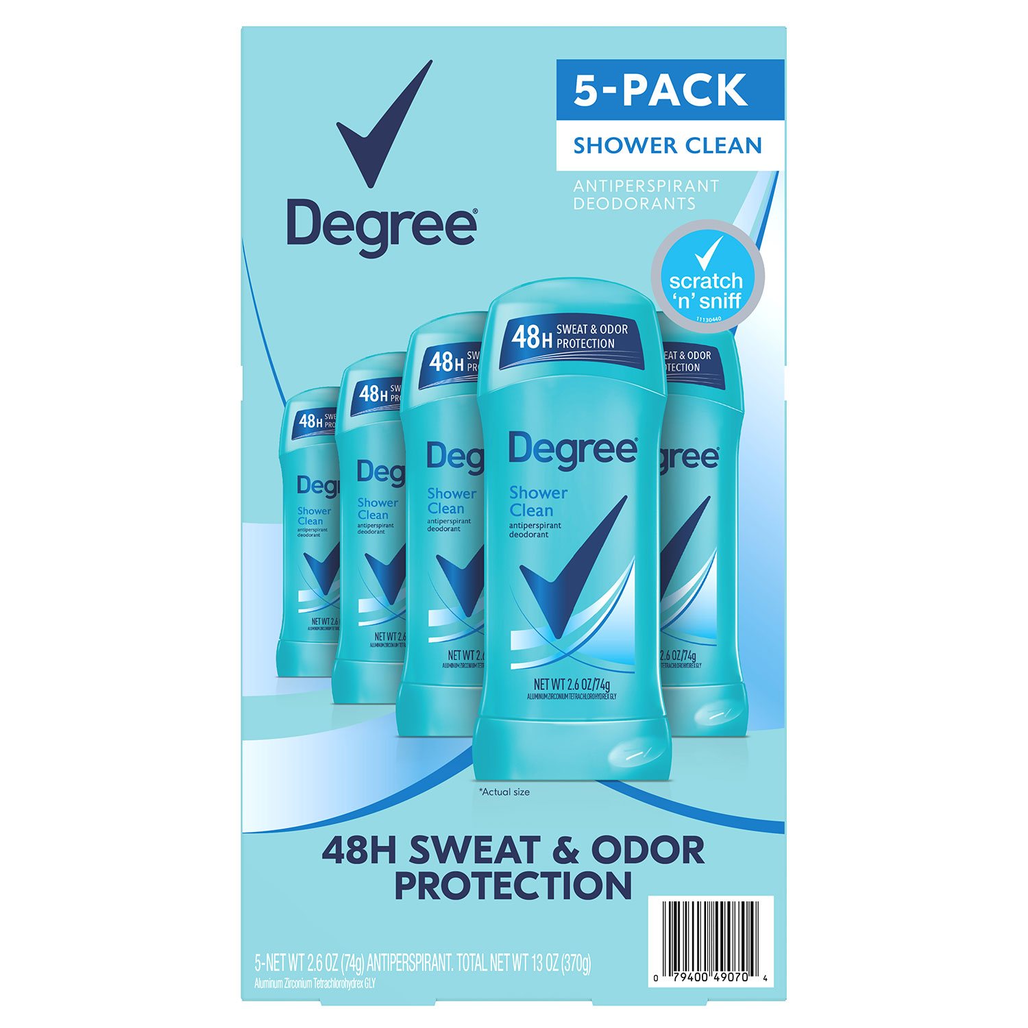 Degree Antiperspirant Deodorant, Shower Clean, 5개 팩