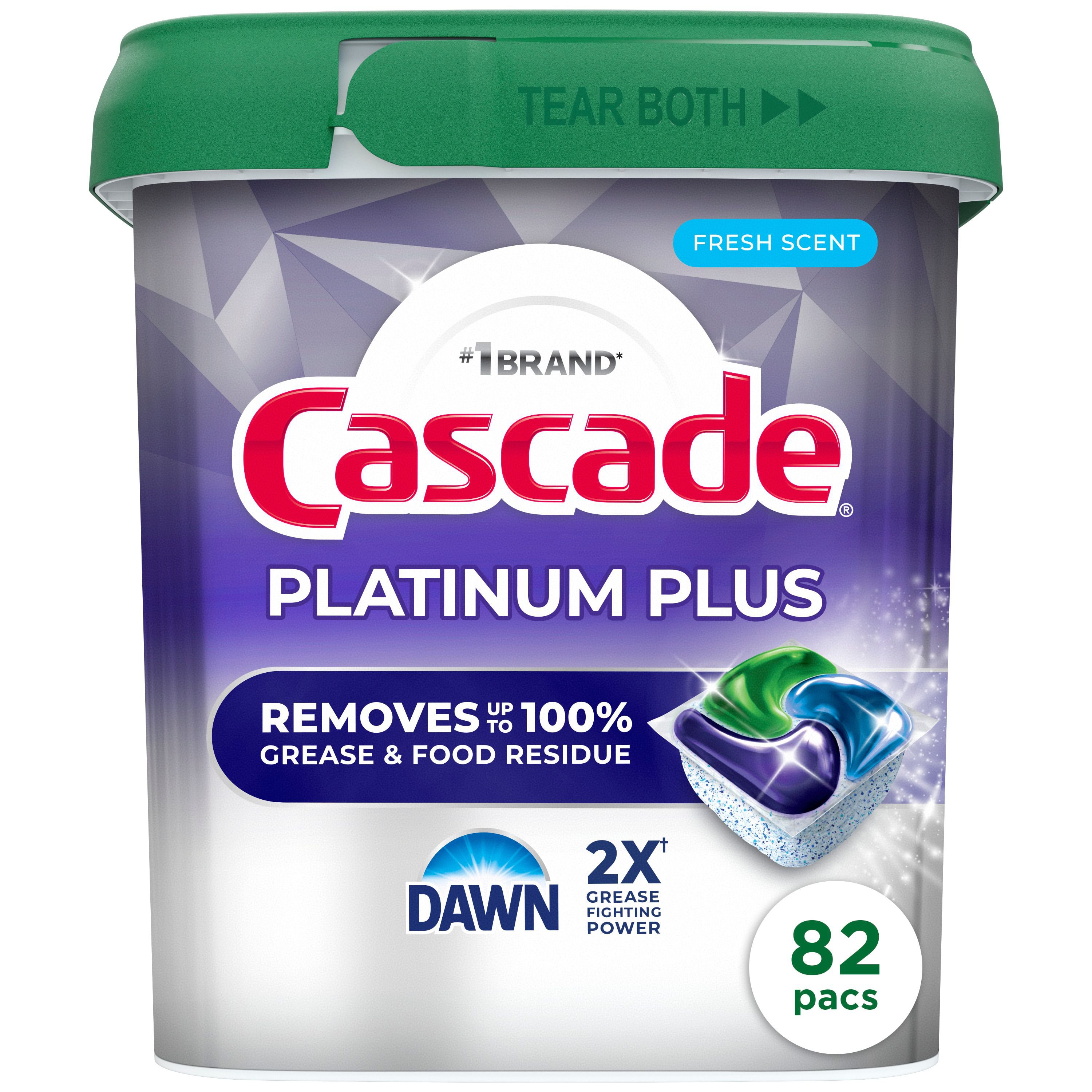 Cascade Platinum Plus ActionPacs Dishwasher Detergent, Fresh, 82 ct.