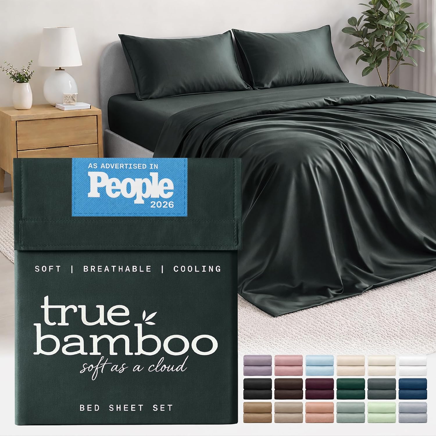 True Bamboo 킹 사이즈 침대 시트 세트 - 다크 그레이