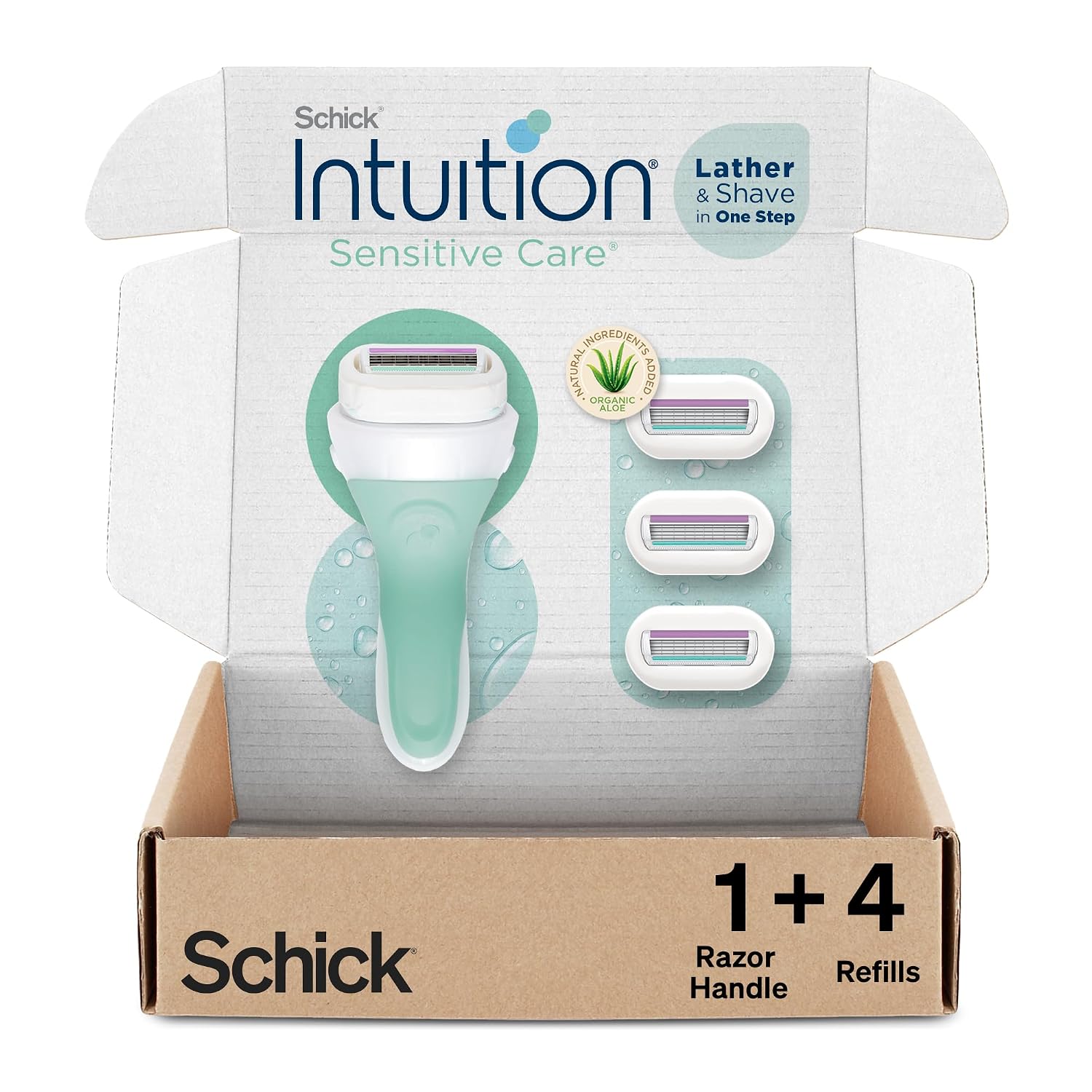 Schick Intuition 여성용 민감성 피부용 면도기 (면도기 1개 및 리필용 날 4개 포함)