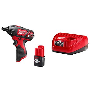 Milwaukee M12 12V 무선 1/4인치 헥스 드라이버 키트 (1.5Ah 배터리 및 충전기 포함)