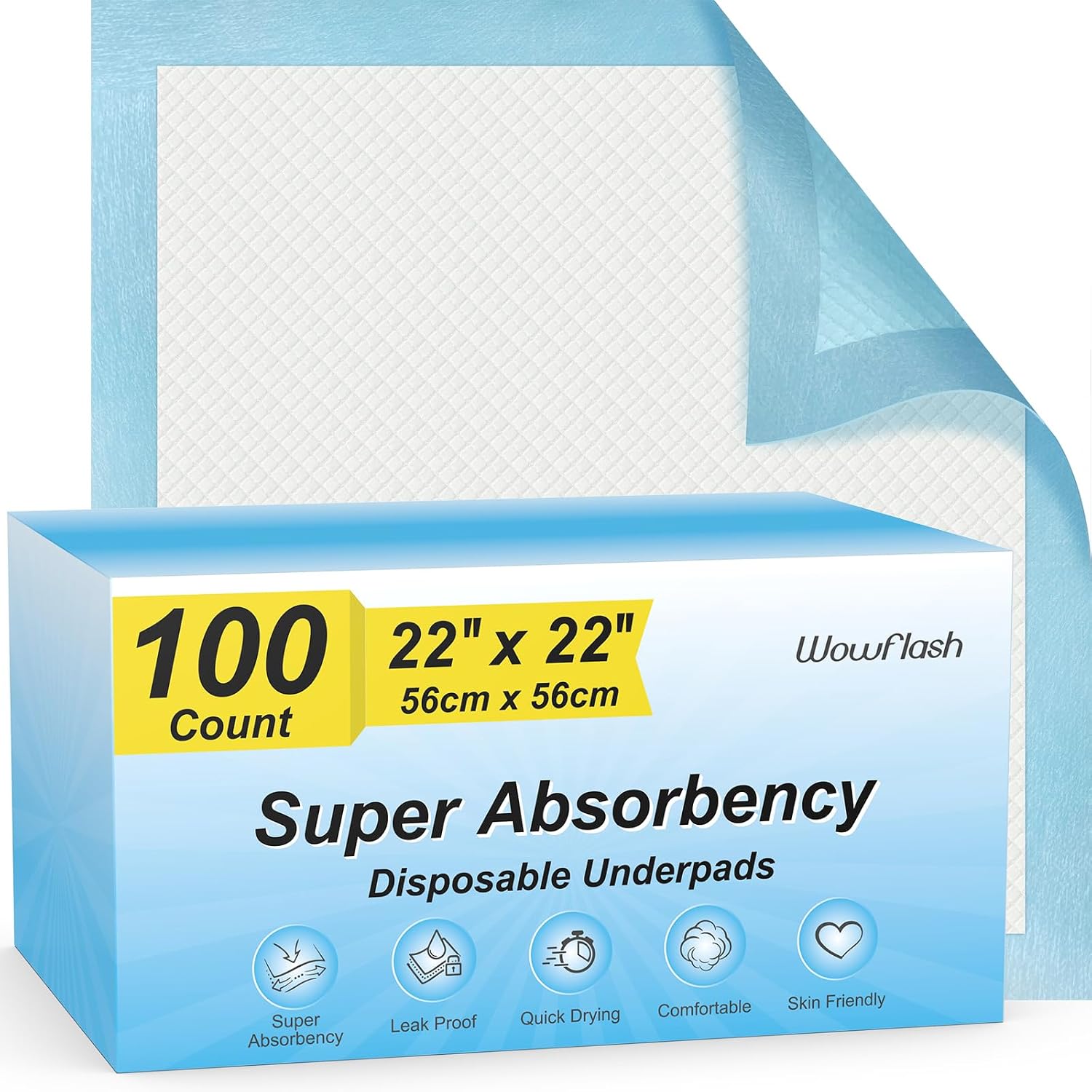 Wowflash 100개입 22” x 22” 고흡수성 일회용 매트