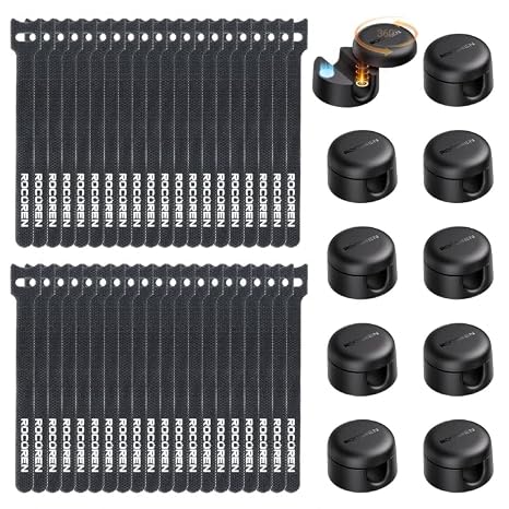 Rocoren 50-Piece 케이블 관리 키트 (10 Magnetic Clips, 40 Reusable Hook & Loop Cord Straps)