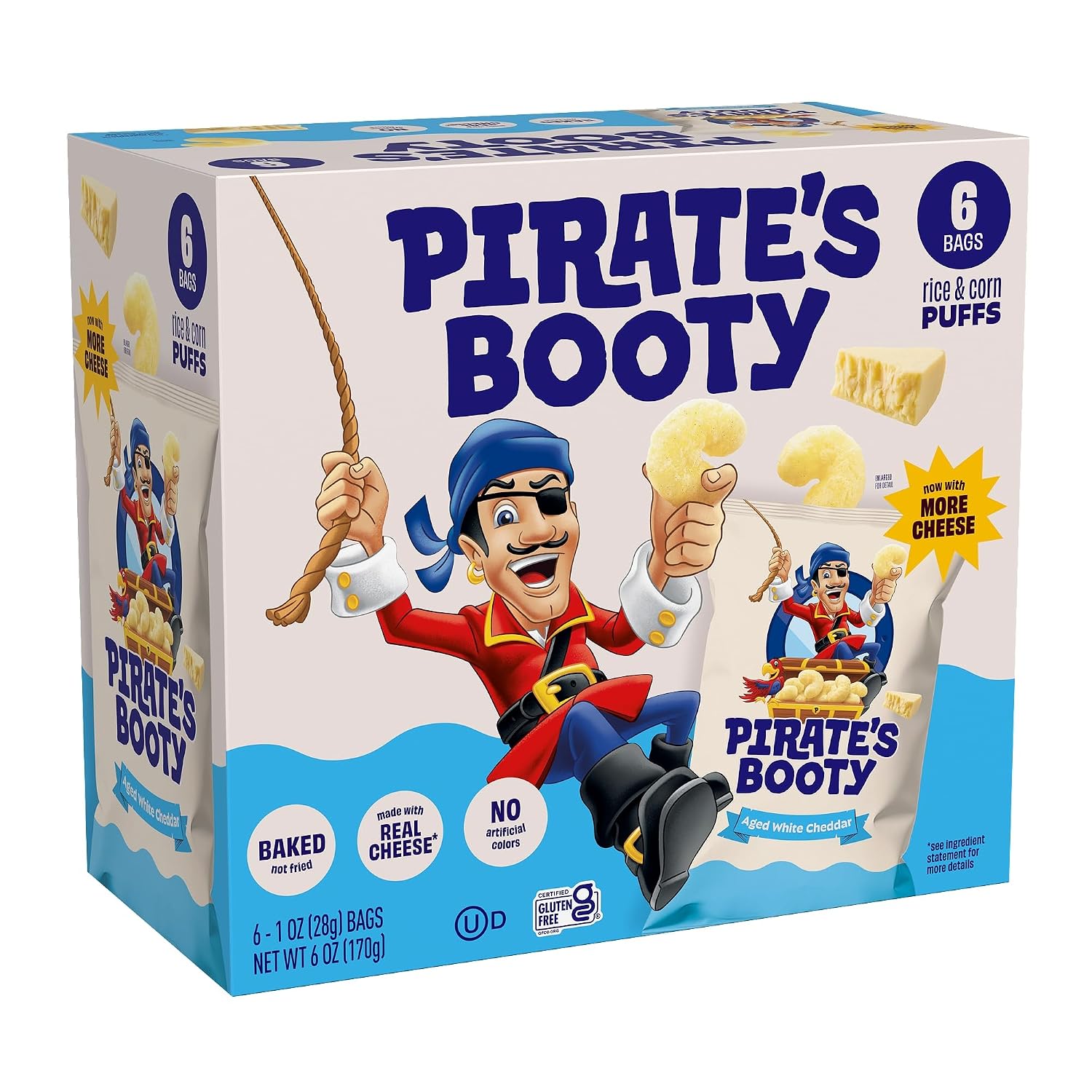 Pirate's Booty 에이지드 화이트 체다 베이크드 치즈 퍼프 (6개입)