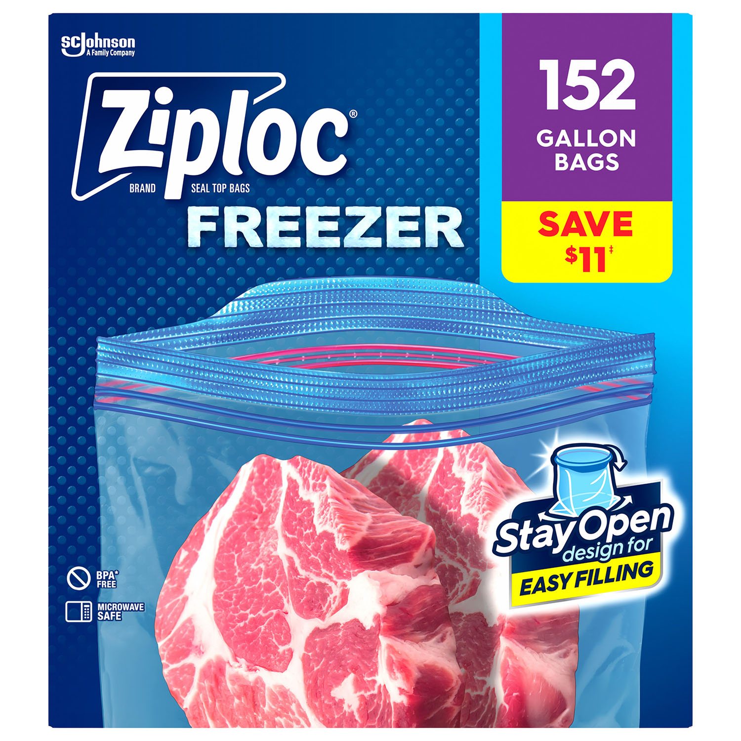 Ziploc Brand 갤런 프리저 저장백 (Stay Open 디자인, 152개입)