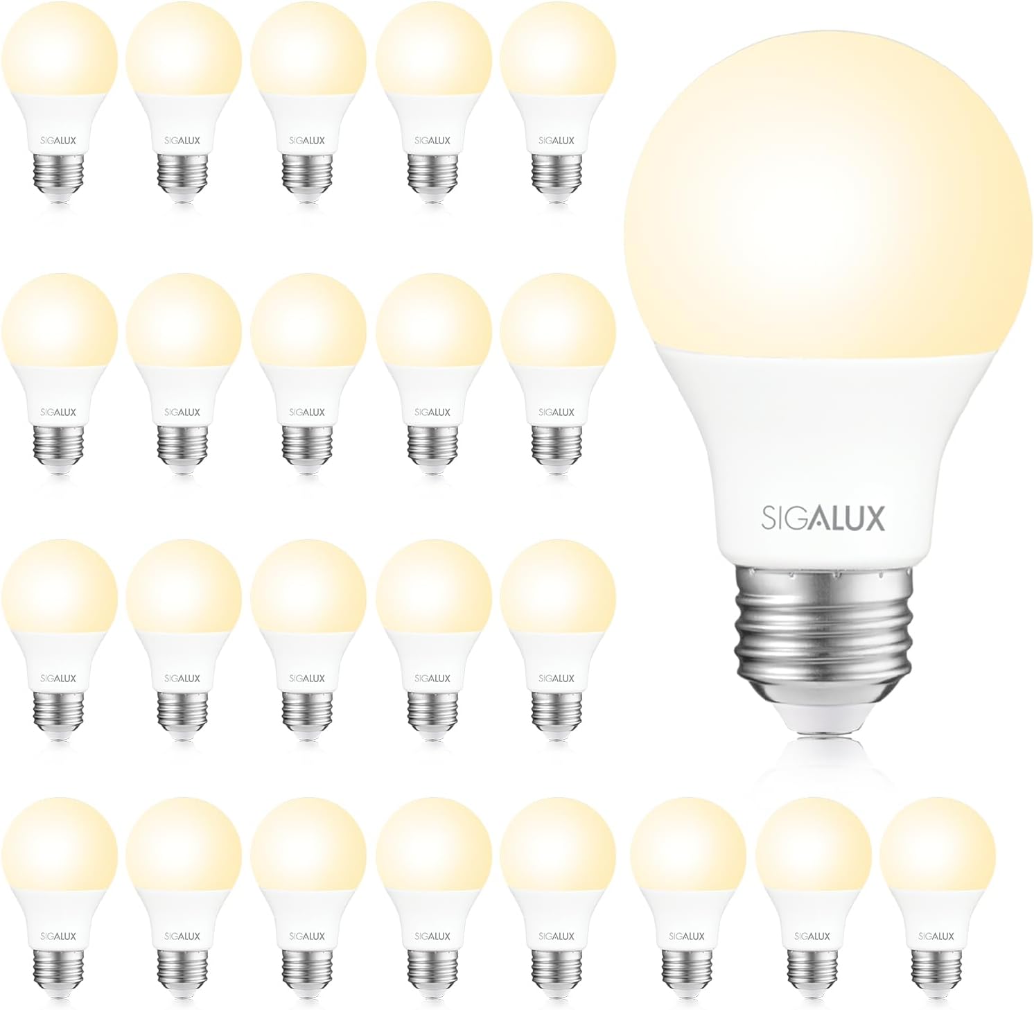 Sigalux A19 LED 전구 60W 상당 2700K 소프트 화이트 24팩