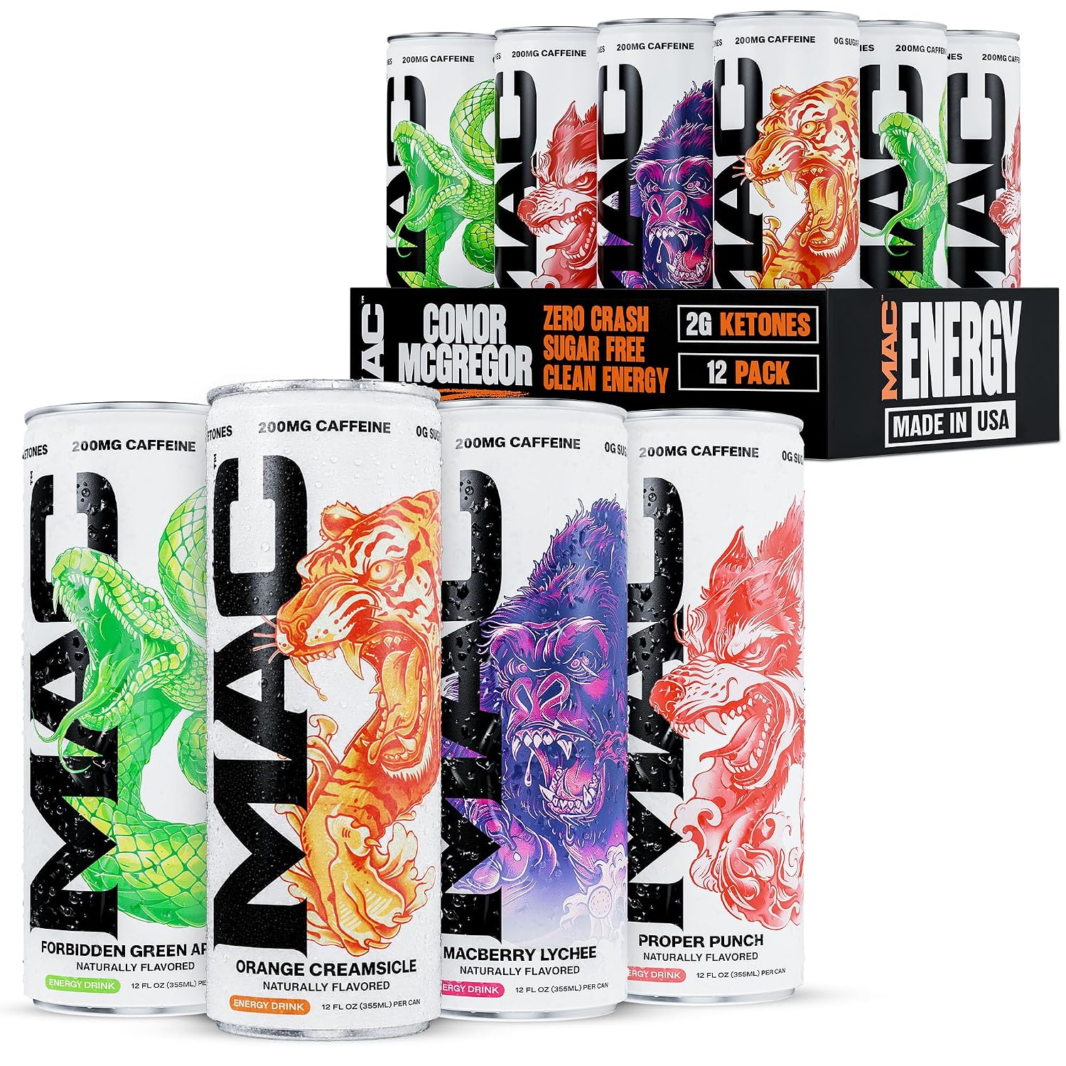 MAC Energy by Conor McGregor 4-in-1 무설탕 에너지 드링크 12팩 팩