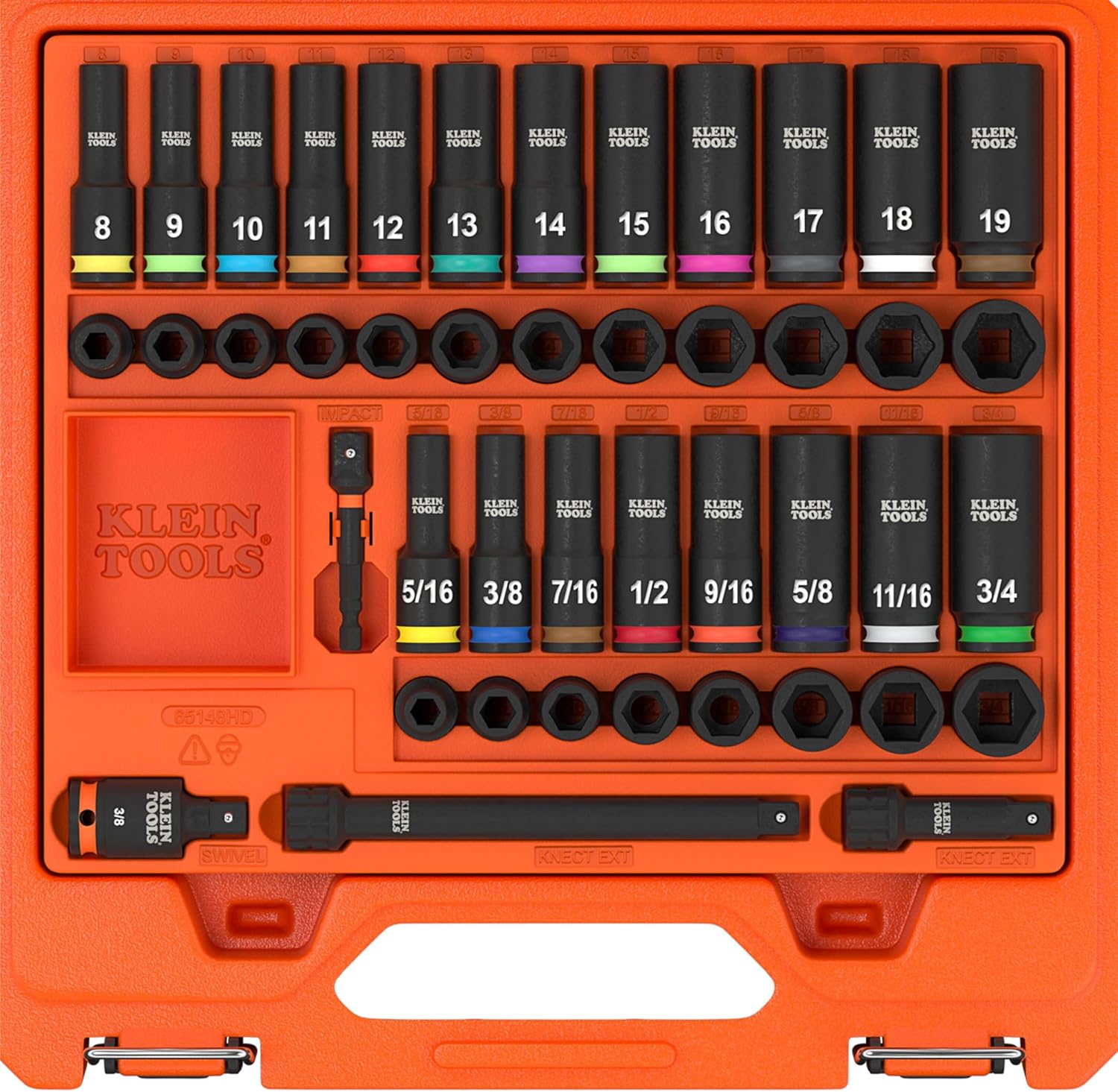 Klein Tools 65148HD KNECT 3/8인치 드라이브 딥 및 얕은 임팩트 소켓 세트 (SAE 및 미터법)