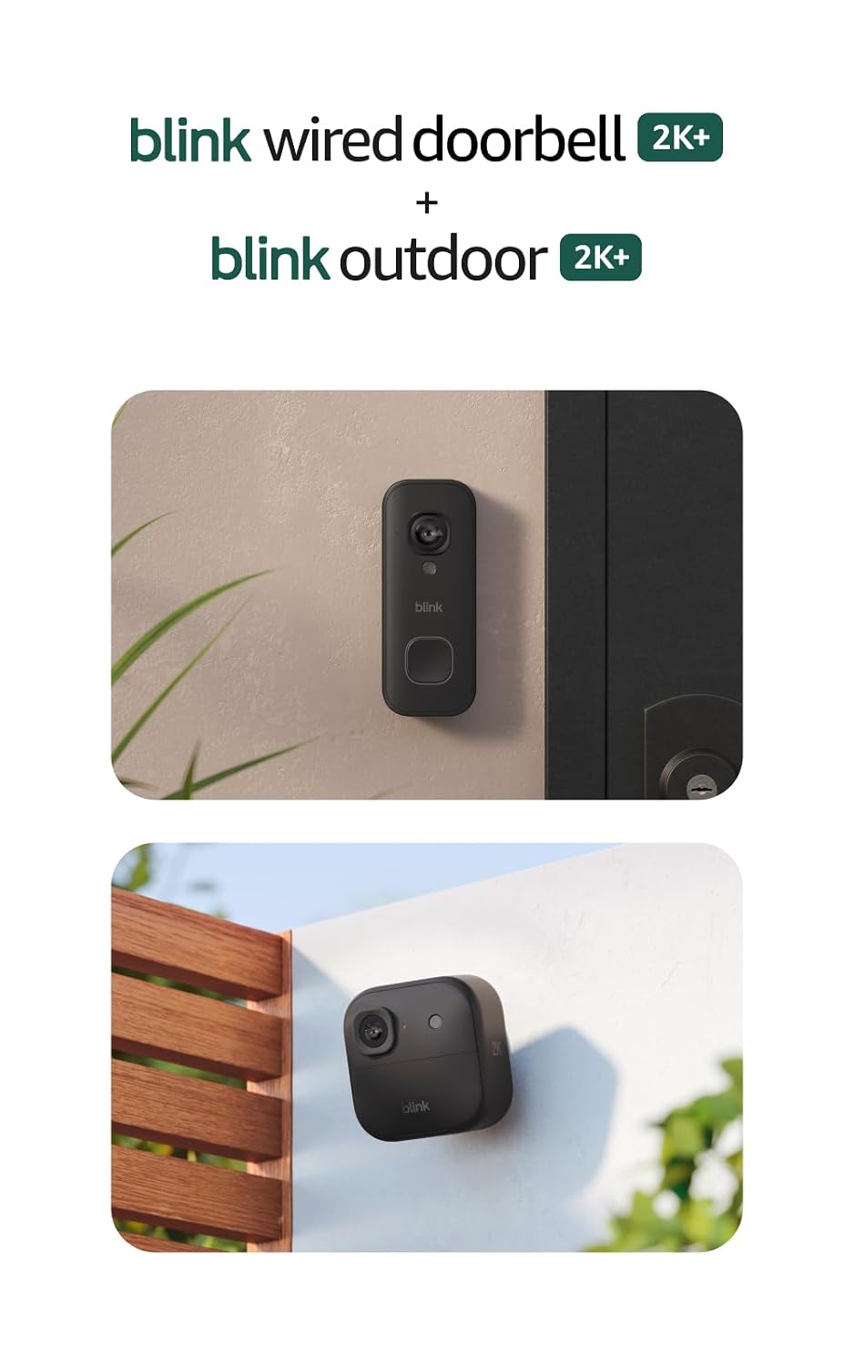 Blink Outdoor 2K+ (최신 모델) — 무선 스마트 보안 카메라, 2K 비디오 해상도, 향상된 오디오, 2년 배터리. Sync Module Core 포함 — 5 카메라 시스템 (Black)