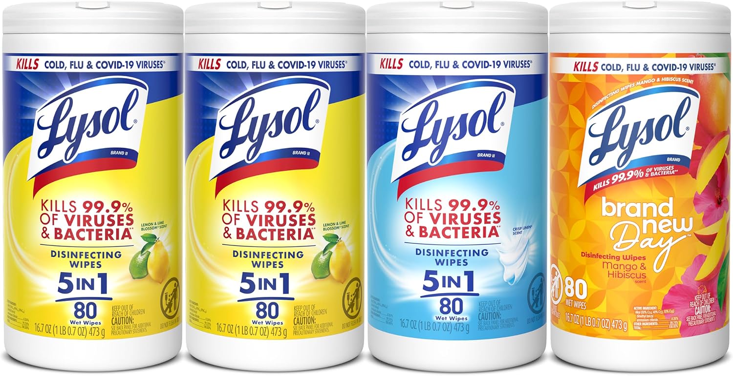 Lysol 소독용 물티슈 4팩 (레몬 + 망고 + 리넨)
