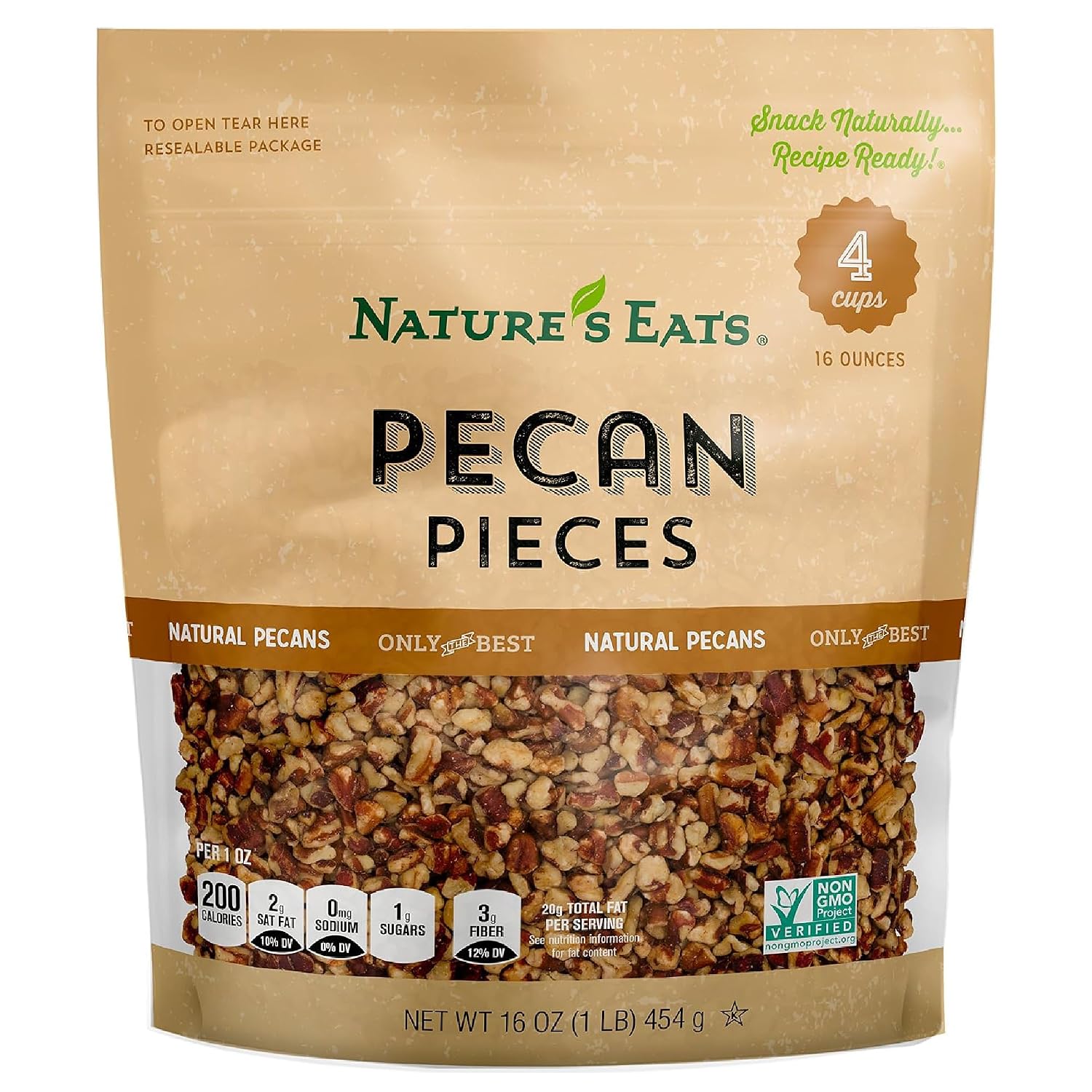 Nature's Eats 피칸 쿠키 조각, 미디엄 피칸 조각, 16 oz