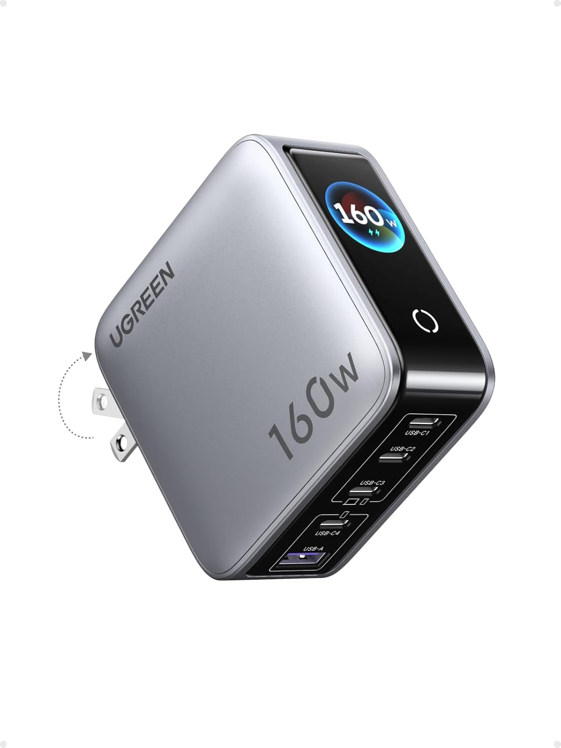 UGREEN Nexode Pro 160W GaN 5포트 USB-C 벽면 충전기 (스마트 디스플레이 포함)