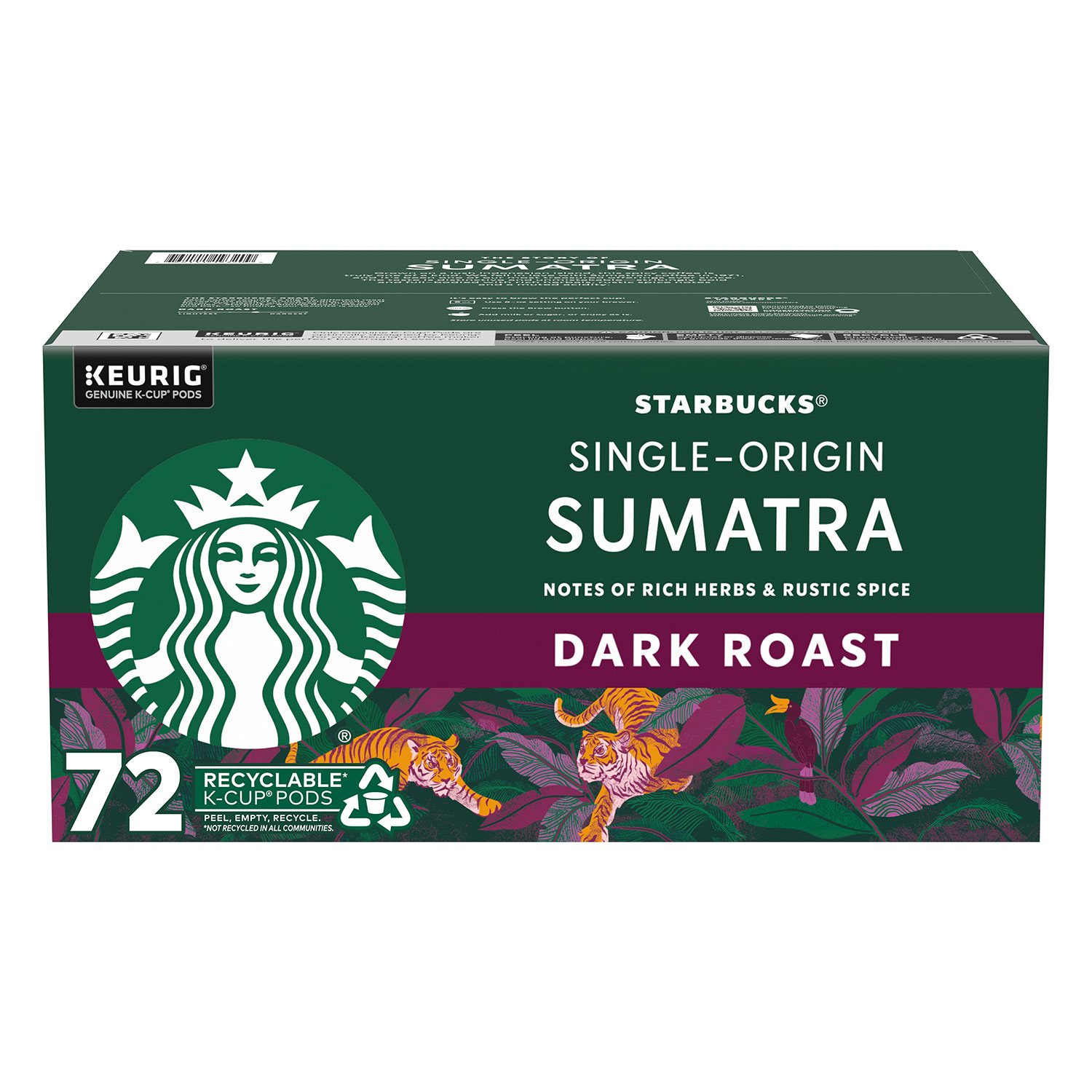 Starbucks 다크 로스트 K-Cup 커피 포드, 싱글 오리진 Sumatra, 72개입